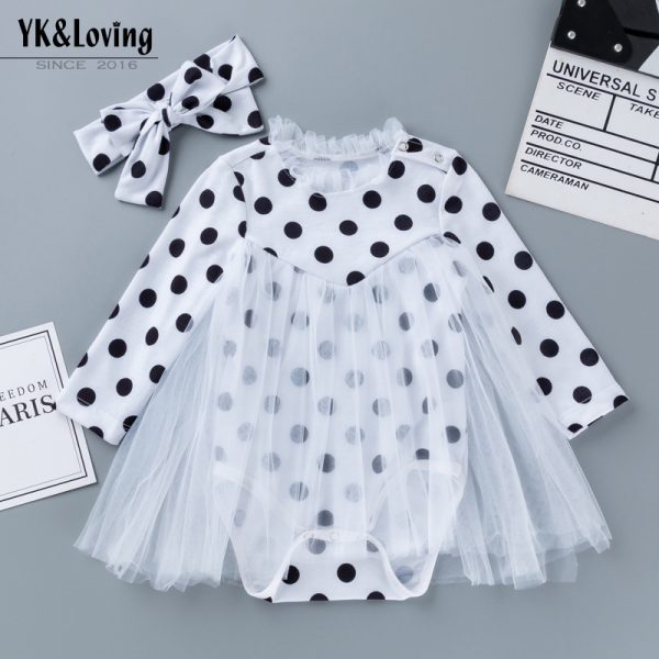 春秋新品女宝宝波点加沙包屁哈衣裙婴儿长袖连体爬服批发厂家直销