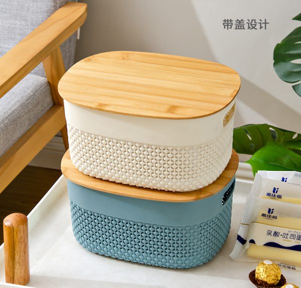 定制刻字脏衣篓袋盖浴室收纳箱竹盖厂家直供竹盖子塑料珠帘收纳筐 - Image 8