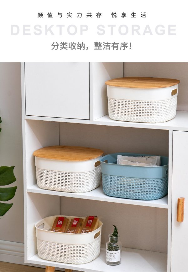 定制刻字脏衣篓袋盖浴室收纳箱竹盖厂家直供竹盖子塑料珠帘收纳筐 - Image 9