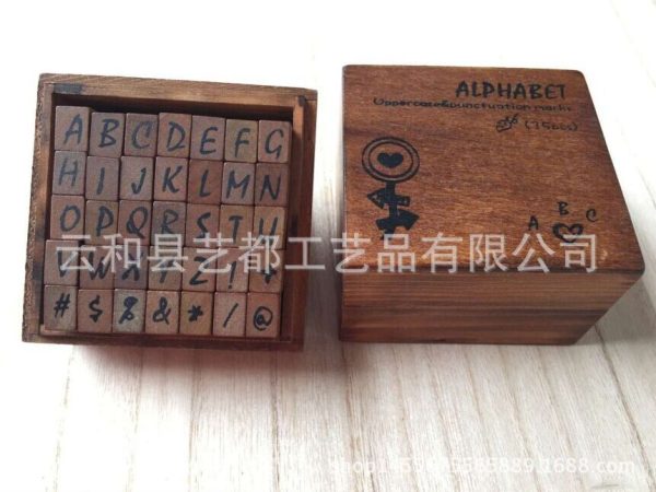 英文字母大小写 木质复古印章 木制印章木盒装 仿古 35枚 - Image 9
