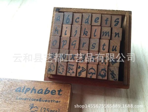 英文字母大小写 木质复古印章 木制印章木盒装 仿古 35枚 - Image 8