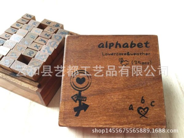 英文字母大小写 木质复古印章 木制印章木盒装 仿古 35枚 - Image 3