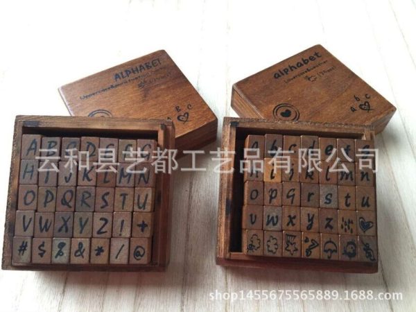 英文字母大小写 木质复古印章 木制印章木盒装 仿古 35枚 - Image 4