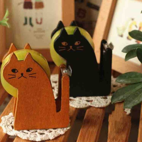 木质桌面文具用品 可爱木制动物小猫胶带座 胶带切割器 定制厂家