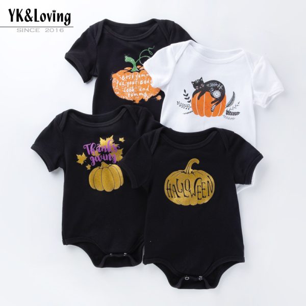 万圣节新生儿衣服卡通南瓜短袖哈衣婴儿服装包屁衣宝宝节日派对服
