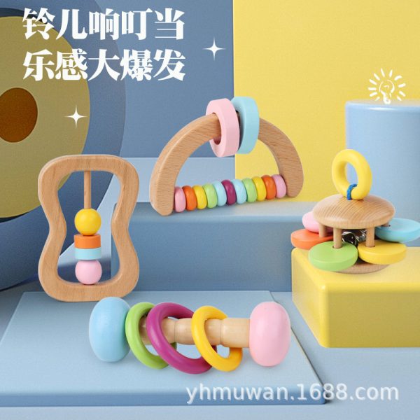 木制蒙氏早教手摇铃奥尔夫音乐器套装新生儿宝宝益智木制玩具套装