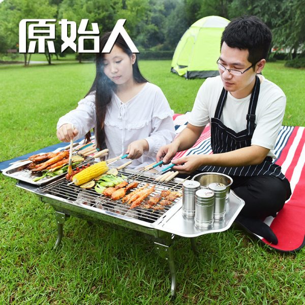 加厚不锈钢烧烤炉 户外便携式木炭炭烤炉 可定logo露营野炊台面炉