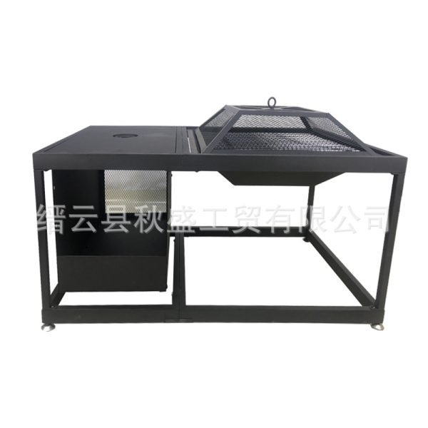 带盖fire pit火盆跨境专供长方形火坑新款多功能可储存火炉烧烤桌