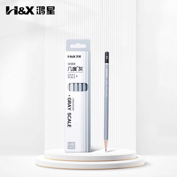鸿星文具几度灰铅笔 防咬沾顶六角形椴木铅笔 小学生HB芯石墨铅笔