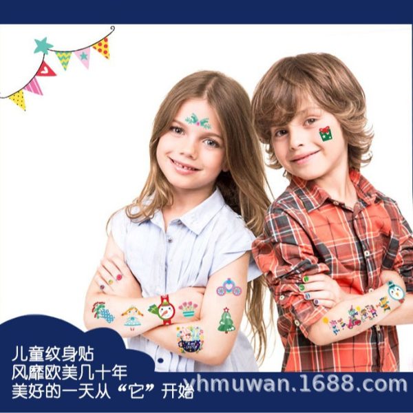 儿童卡通动物贴纸纹身贴无毒防水男女小孩幼儿贴画套装脸贴批发