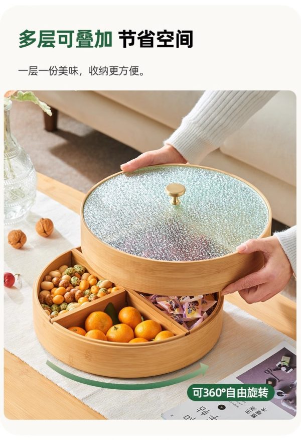曲天下新中式实木可旋转糖果盒新年家用分格坚果盘带盖零食干果盘 - Image 9