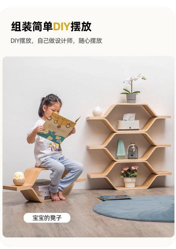曲天下创意省空间书架墙壁隔断木儿童书柜蜂巢书架落地收纳置物架 - Image 10