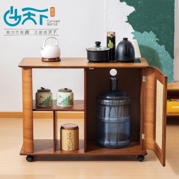曲天下客厅楠竹藤边茶几茶车功夫茶桌新中式阳台滑轮移动茶水茶台