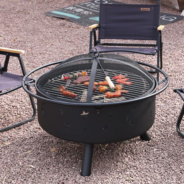 高品质跨境专供圆形带盖火炉fire pit 户外围炉煮茶烧烤炉火盆