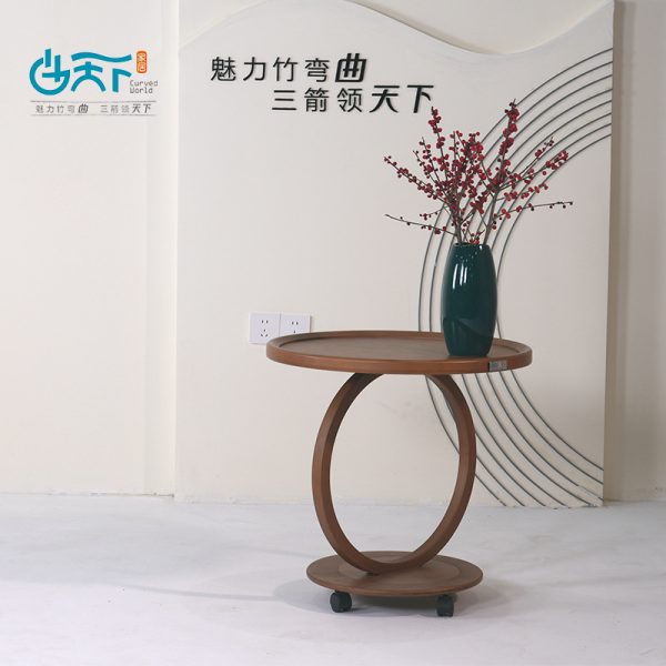 曲天下轻奢简约移动茶几创意带轮小圆桌边几北欧风实木桌面置物架