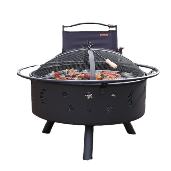 取暖柴火户外篝火围炉煮茶烧烤庭院火炉圆形星月露营火盆fire pit