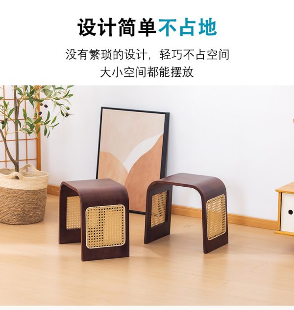 曲天下 楠竹藤编U形休闲凳多用途瑜伽凳家用矮凳办公木头小板凳子 - Image 9