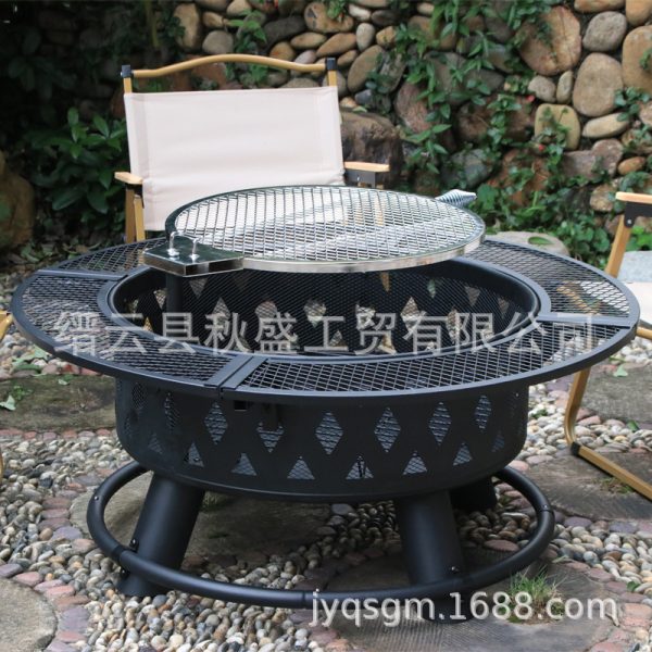 烤盘可转动烧烤篝火盆炉子庭院烧烤炉圆形户外炭火围炉煮茶烤炉