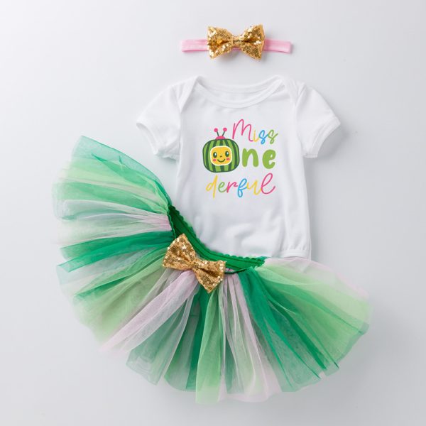 婴幼服饰周岁生日服套装夏季卡通西瓜女宝宝包屁衣半身裙3件套潮