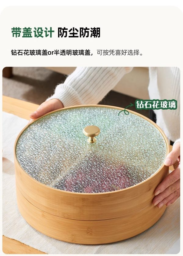 曲天下新中式实木可旋转糖果盒新年家用分格坚果盘带盖零食干果盘 - Image 10