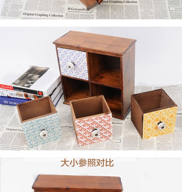 ZAKKA木质创意欧式桌面收纳盒 复古实木抽屉式置物盒 首饰整理箱 - Image 8