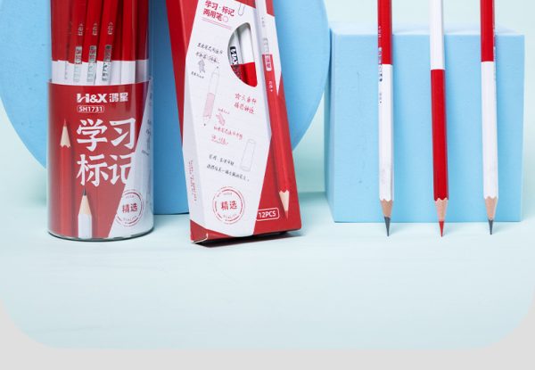 鸿星文具学习标记两用铅笔 红色铅芯修订双头HB铅笔 六角杆木铅笔 - Image 8