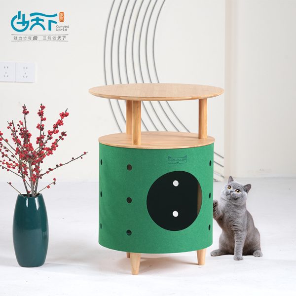 曲天下简约创意沙发边几多功能猫窝边几客厅可爱圆桌布艺猫窝茶几