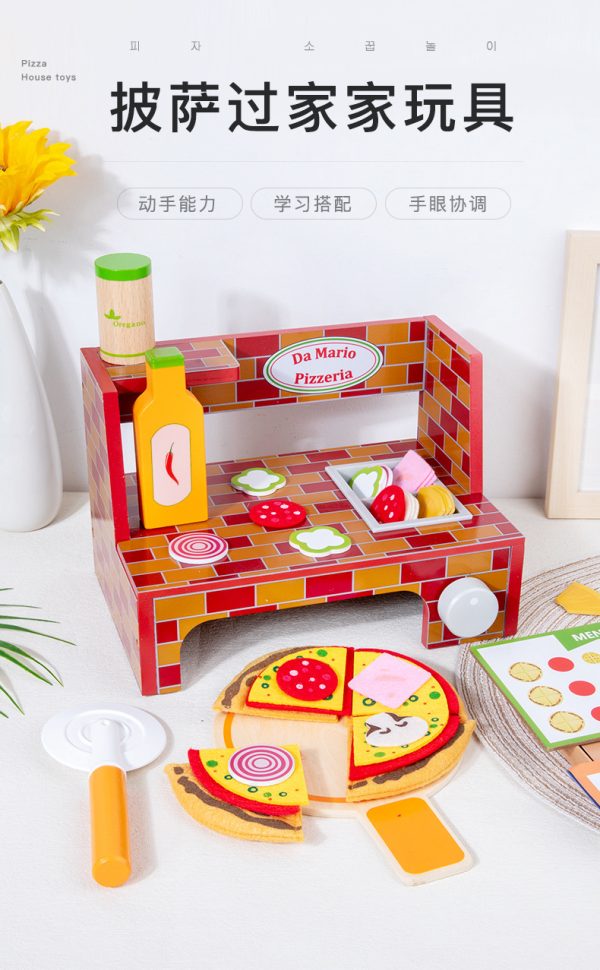 儿童仿真木质过家家玩具迷你厨房套装披萨套装生日厨具礼物 - Image 6