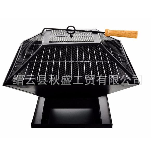 篝火盆围炉煮茶火炉无烟带盖烧烤炉钢结构方形木炭火盆室内外炉子