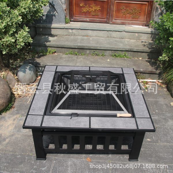 瓷砖桌面带盖火炉欧美市户外方形火炉实用烧烤炉fire pit火盆工厂
