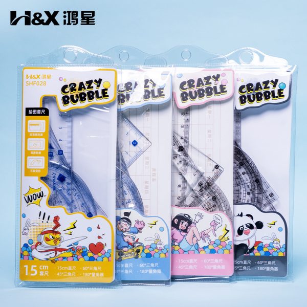 阿卡狄之疯狂的泡泡系列套尺 三角板直尺量角器 鸿星文具尺子套装