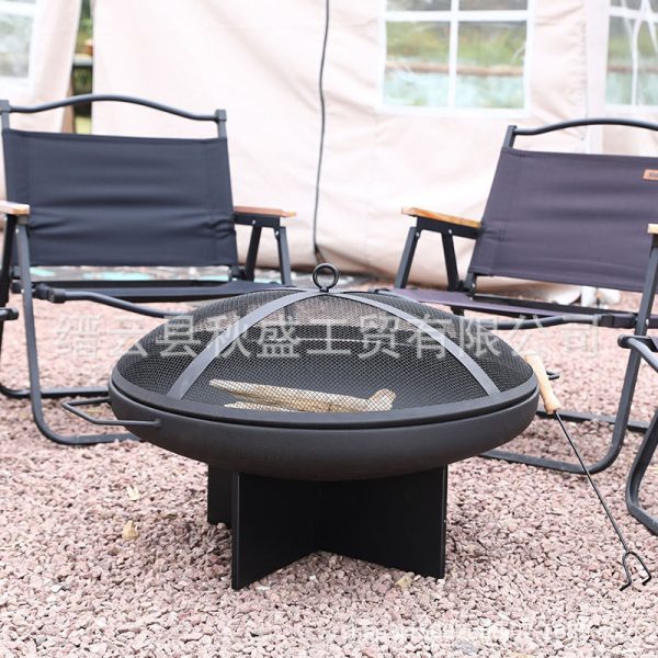 露营圆形火炉烧木柴简单实用火盆BBQ耐高温户外篝火无烟取暖炉