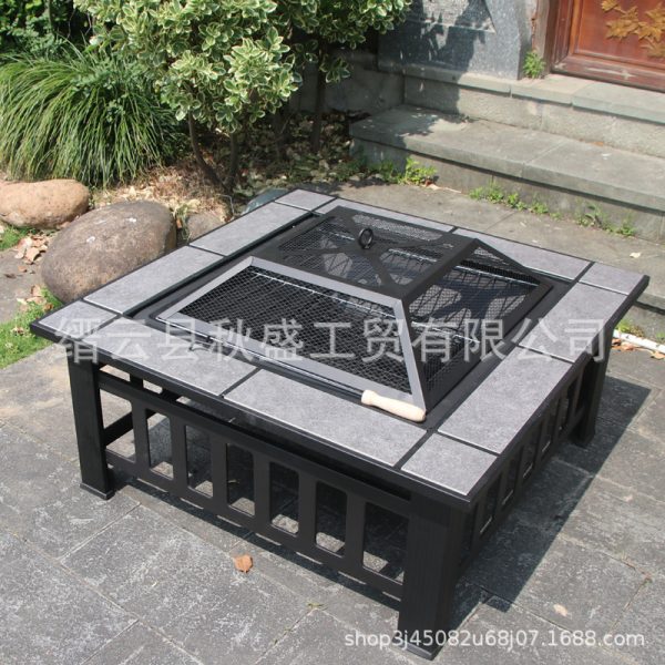 瓷砖桌面带盖火炉欧美户外方形火炉火盆工厂实用烧烤炉fire pit