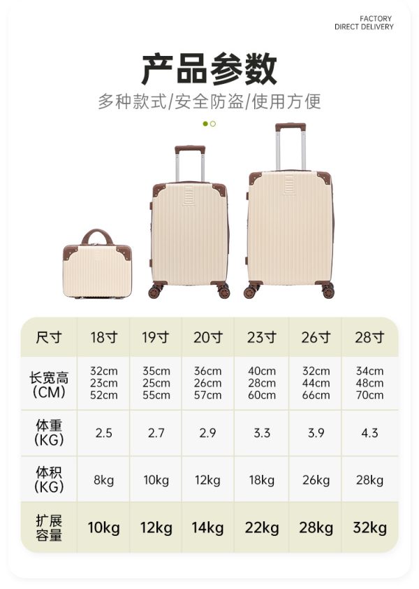 商务万向轮休闲旅行防水防盗超轻纯色中性多功能密码化妆登机拉杆 - Image 7
