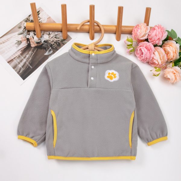 跨境直销秋冬新款男童女孩子服立领保暖御寒简约可爱刺绣款童卫衣 - Image 2