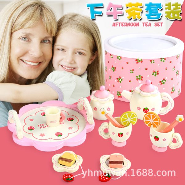 儿童木制白色茶具男孩女孩过家家仿真厨房下午茶套装玩具节日礼物