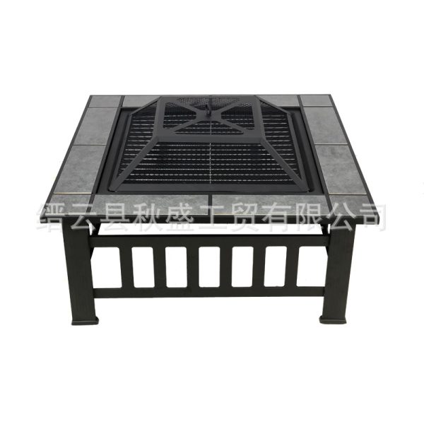 方形火炉实用烧烤炉fire pit火盆工厂瓷砖桌面带盖火炉欧美市户外