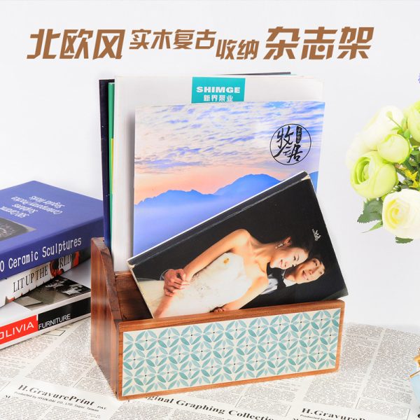 zakka欧式简约复古做旧实木文件杂志盒办公桌面收纳柜抽屉式多层