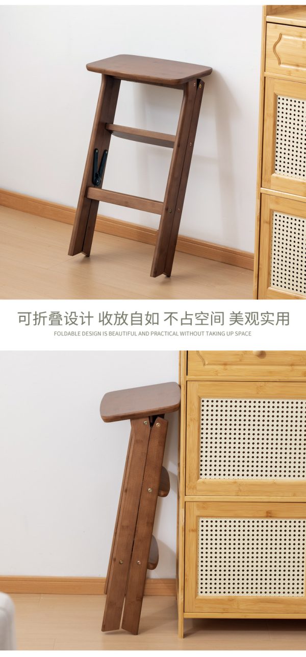 曲天下梯凳家用梯子折叠多功能两用实木爬梯椅子三步梯登高凳板凳 - Image 7