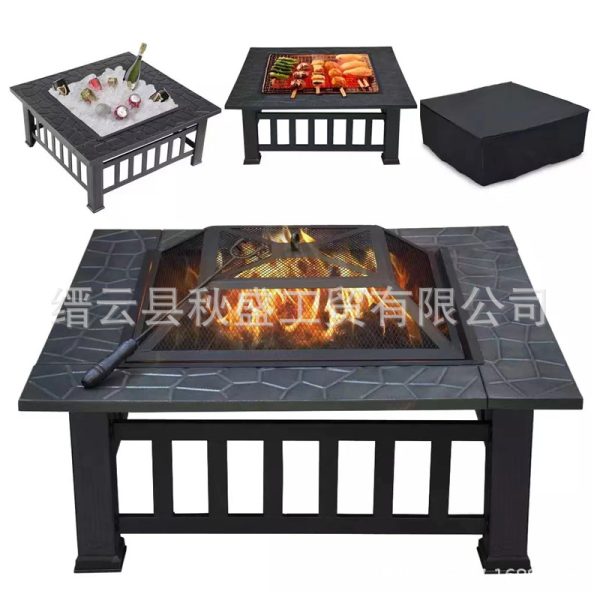 火盆高端户外花园庭院篝火烧烤桌方形火炉烧烤炉带盖fire pit炉子