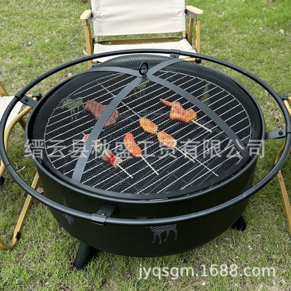 bbq碳露营设备欧美电商方形火盆户外烧烤炉围炉煮茶折无烟架