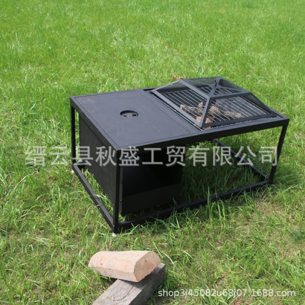 带盖fire pit火盆跨境专供长方形火坑可储存火炉院子多功能烧烤桌