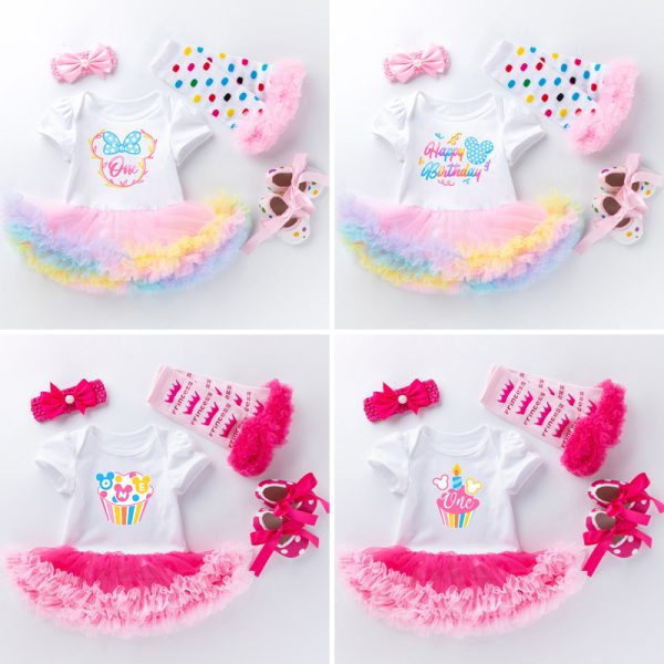 新品女宝宝周岁生日装卡通生日蛋糕公主裙鞋袜组合套装婴幼童服饰