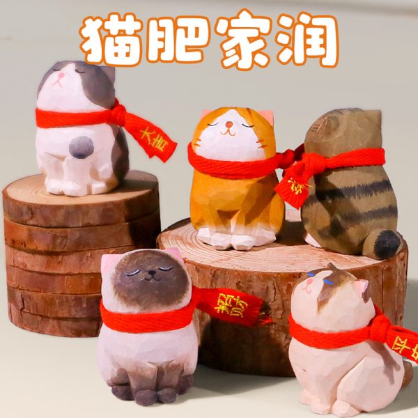 木玩世家木雕猫猫部落桌面创意玩偶小猫摆件可爱办公室家居温馨