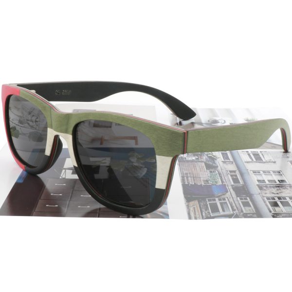 2023跨境木夹层太阳眼镜 花绿+黑+红框架偏光墨镜 UV400 可刻LOGO
