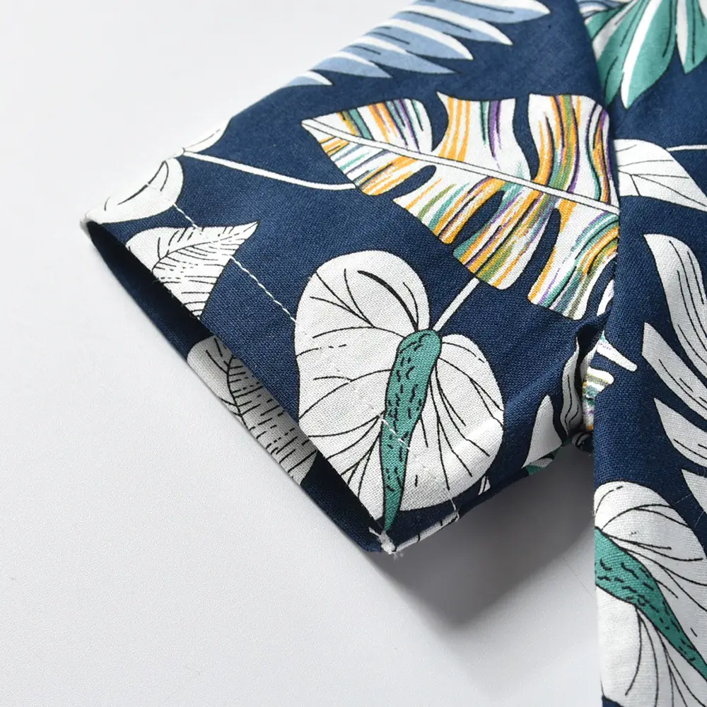 欧美 童装男童翻领印花树叶短袖衬衫短裤儿童套装夏厂家批发