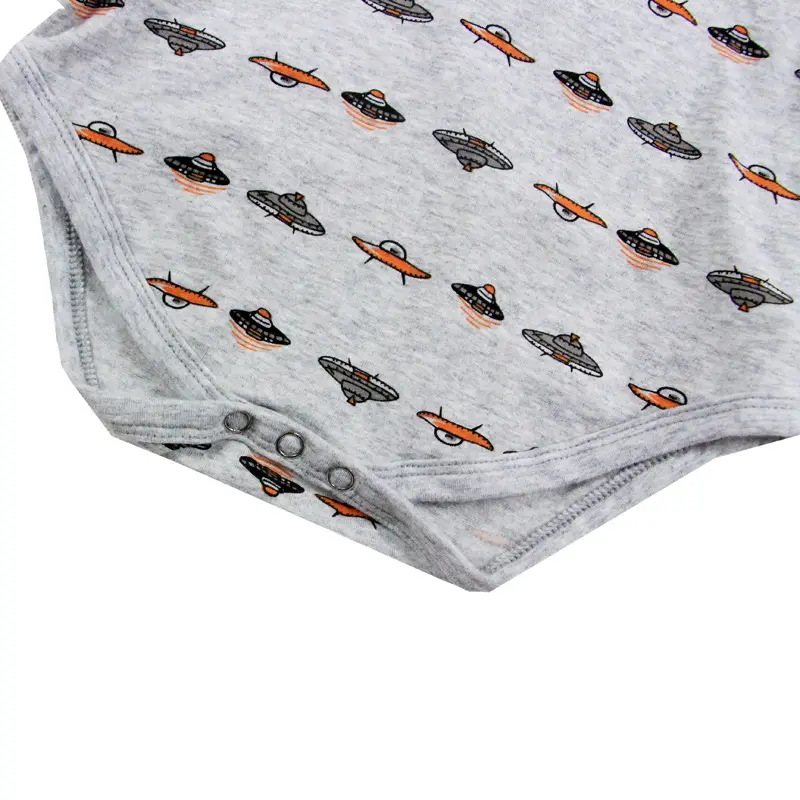 加工定制童装婴幼儿短袖飞碟印花假两件绅士哈衣新生儿连体衣爬服