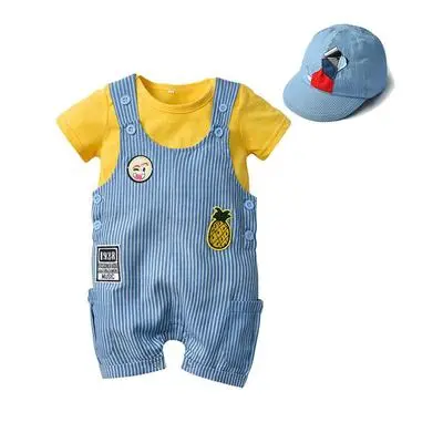 加工定制外贸男童绅士服男宝卡通动植物爬服短袖哈衣短裤领结童装