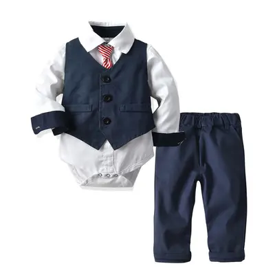 外贸男童绅士服男宝卡通动植物爬服短袖哈衣短裤领结童装一件代发