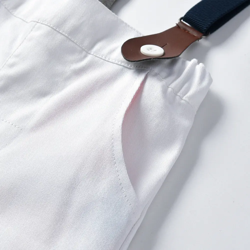 加工定制网红秋款套装男童装长袖男孩衬衫背带休闲长裤领结两件套